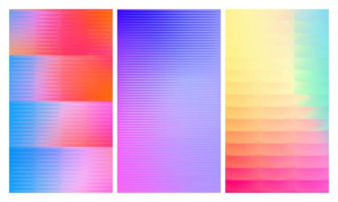 Üç adet buzlu kaburgalı cam doku seti. Bükülmüş cam yüzeydeki değişken yansımalar. Ilık, parlak bir yüzeye sahip ışıl ışıl bir ışık. Vektör İllüstrasyonu