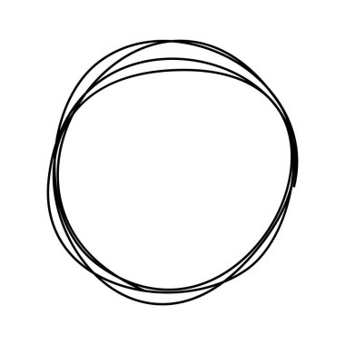 El çizimi karalama çemberi soyut, minimalist tarzda. Dağınık yuvarlak çizgi şekli modern grafik tasarım, markalaşma, sunumlar, sosyal medya iletileri ve yaratıcı çizimler için mükemmeldir. Vektör illüstrasyonu