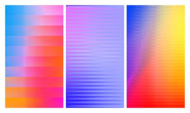 Üç adet buzlu kaburgalı cam doku seti. Bükülmüş cam yüzeydeki değişken yansımalar. Ilık, parlak bir yüzeye sahip ışıl ışıl bir ışık. Vektör İllüstrasyonu