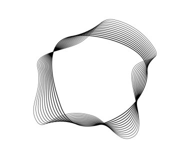 Dinamik dalgalı çizgili yuvarlak kıvrımlı ses dalgaları. Beyaz arka planda siyah dalgalı daireler. Tasarım elemanı. Vektör illüstrasyonu