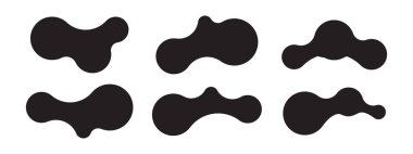 Birbirine bağlı noktalar ve şekil değiştiren kabarcıklar içeren altı soyut meta şekil seti. Sıvı, organik metabol formlu geometrik vektör simgeleri. Vektör illüstrasyonu