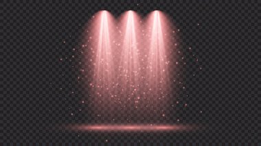 Üç spot ışığı olan soğuk kırmızı bir ışık. Koyu şeffaf bir arkaplanda sahne aydınlatma efektleri. Vektör illüstrasyonu