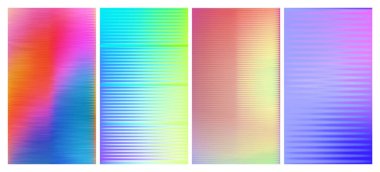 Dört adet buzlu kaburgalı cam doku seti. Bükülmüş cam yüzeydeki değişken yansımalar. Ilık, parlak bir yüzeye sahip ışıl ışıl bir ışık. Vektör İllüstrasyonu