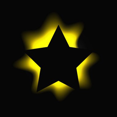 Yıldız çerçevesini gradyanla aydınlatır. Sarı kalp neon pankartı siyah arkaplanda izole edilmiş. Vektör illüstrasyonu