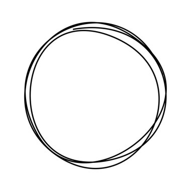 El çizimi karalama çemberi soyut, minimalist tarzda. Dağınık yuvarlak çizgi şekli modern grafik tasarım, markalaşma, sunumlar, sosyal medya iletileri ve yaratıcı çizimler için mükemmeldir. Vektör illüstrasyonu