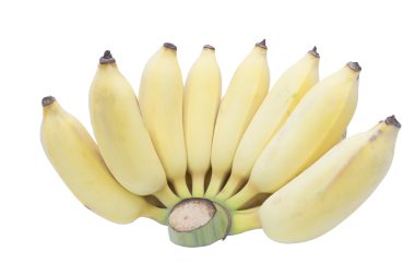 El, demet, beyaz arka planda izole edilmiş muz kümesi. Resim çok kalitelidir. Kesme yolu.