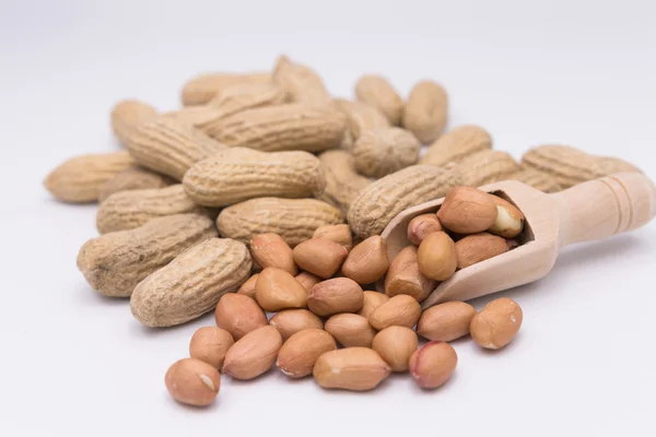 Beyaz arka plan üzerinde topçu çanta içinde fıstık