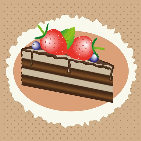 Csokoládé torta, eper és fekete áfonya — Stock Vector