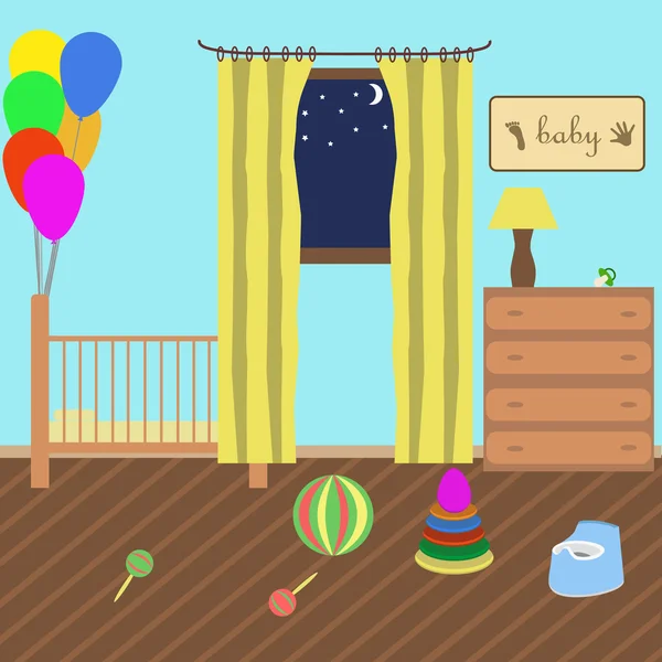 Παιδικό δωμάτιο σε στυλ επίπεδη — Διανυσματικό Αρχείο