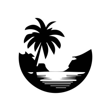 plaj, illüstrasyon, sembol, doğa, yaz, manzara, ağaç, vektör, tropik, tatil, ada, ikon, grafik, tatil, deniz, hindistan cevizi,