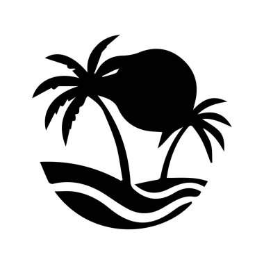 plaj, illüstrasyon, sembol, doğa, yaz, manzara, ağaç, vektör, tropik, tatil, ada, ikon, grafik, tatil, deniz, hindistan cevizi,