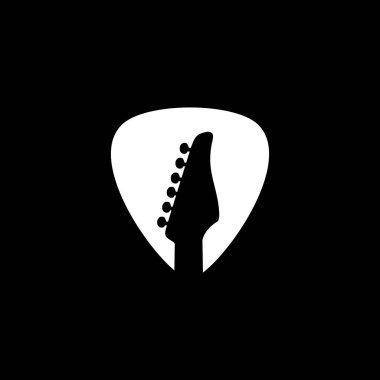 Gitar Baş Silueti Plectrum Şeklinde veya Gitar Penasında, Pictogram, Logo Gram, Apps, Simge, İmza veya Grafik Tasarım Elementi için kullanılabilir. Vektör İllüstrasyonu
