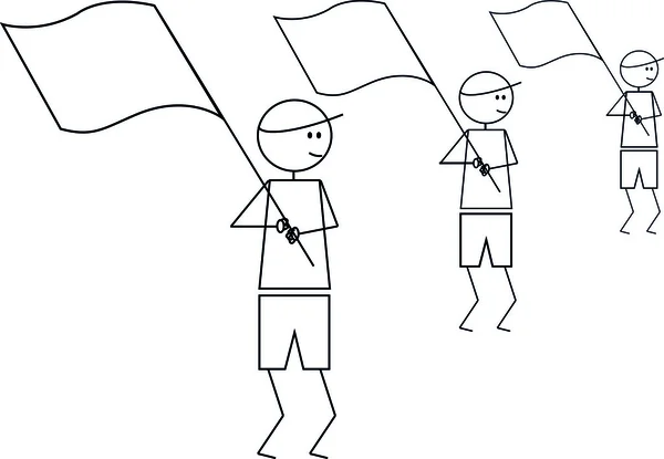 Bir bayrak sallayarak adam çizgi film