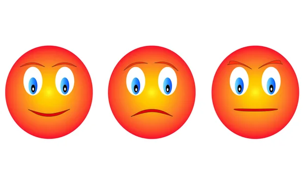 Tres emoticonos, feliz, triste, andry — Vector de stock