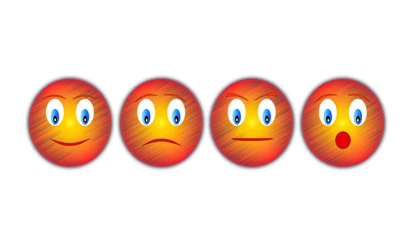Cuatro emoticonos, feliz, triste, andry, sorprendido — Vector de stock