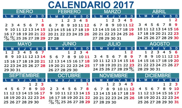 Calendrier espagnol 2017 vecteur — Image vectorielle