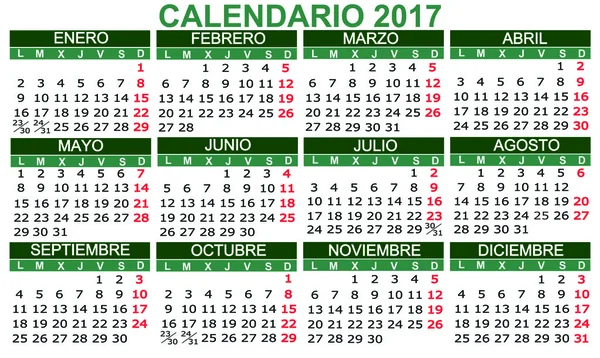 Hiszpański kalendarz 2017 wektor — Wektor stockowy