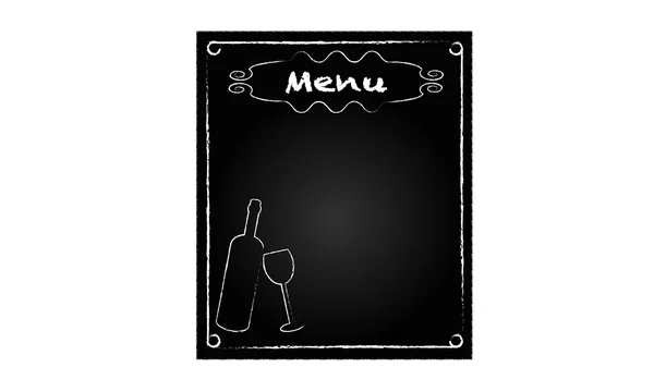 Blackboard para menu de restaurante com garrafa e vidro — Vetor de Stock