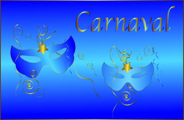 Maschere di Carnevale in blu e oro — Vettoriale Stock