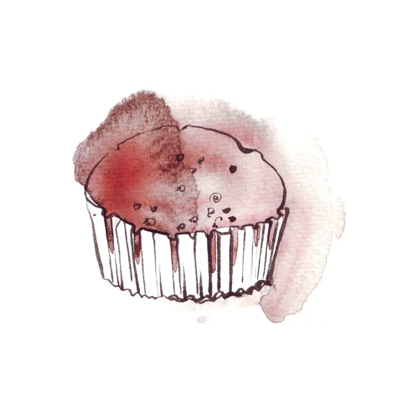 Chocolate muffin watercolor illustration — Stock Photo, Image