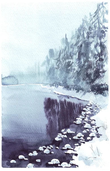 Aquarelle paysage hiver — Photo