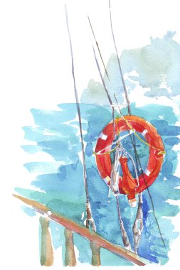 Lifebuoy okyanus deniz suluboya resim