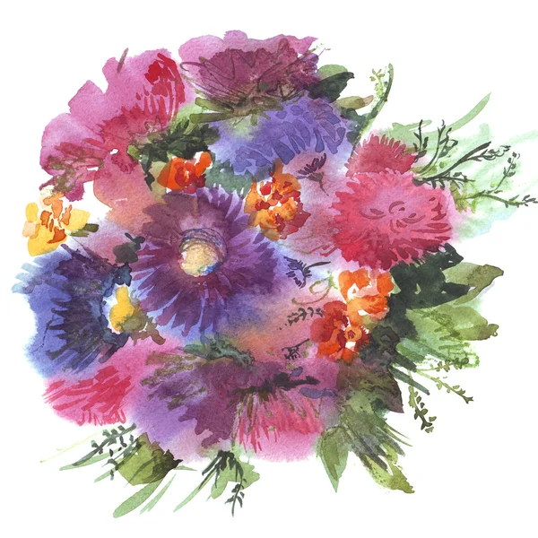 Bunga warna air Retro buket — Stok Foto
