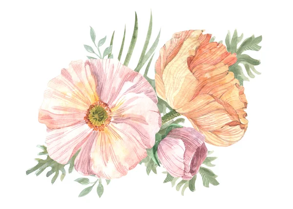 Panel floral en estilo retro ilustración de una acuarela —  Fotos de Stock