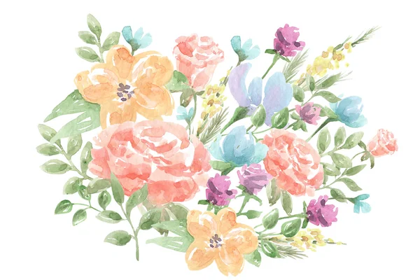 Painel floral em estilo retro ilustração de uma aquarela — Fotografia de Stock