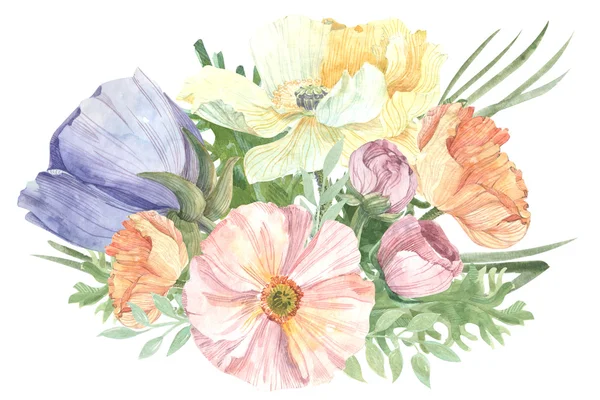 Painel floral em estilo retro ilustração de uma aquarela — Fotografia de Stock