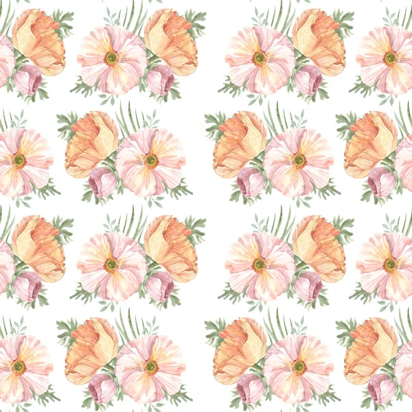 Painel floral em estilo retro ilustração de um padrão de aquarela — Fotografia de Stock