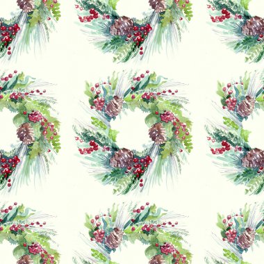 köknar garland çilek illüstrasyon tatil ile desenle 