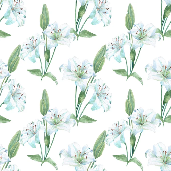 Illustration of watercolor white lily pattern — Stock Photo, Image