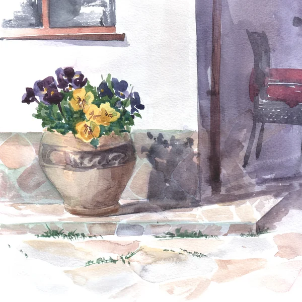Квіти клумби акварельна ілюстрація — стокове фото