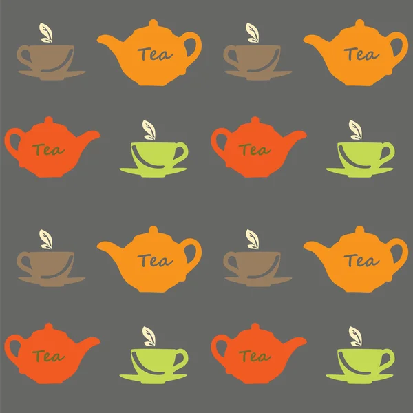 Seamless vector pattern with tea pots and tea cups — Stock Vector