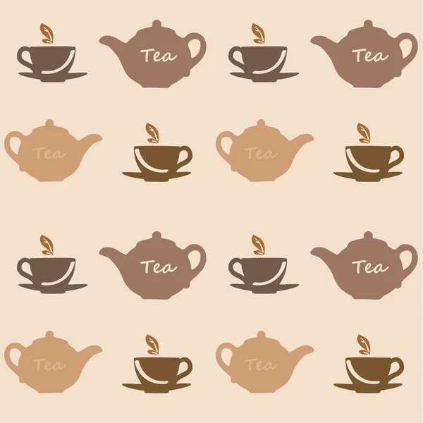 Άνευ ραφής διάνυσμα μοτίβο με τσάι δοχεία και τα φλυτζάνια τσαγιού — Διανυσματικό Αρχείο