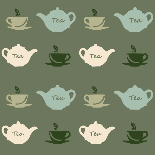 Seamless vector pattern with tea pots and tea cups — Stock Vector