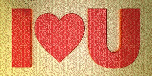赤いマイクロ チップ stilized"I 愛 U" — ストック写真