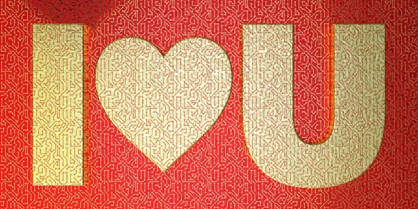 Microchip dorato stilizzato "I Love U " — Foto Stock