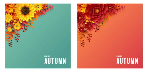 Autumn Holiday Seasonal Background Colorful Autumn Leaves Mushrooms Owls Golden — Vetor de Stock