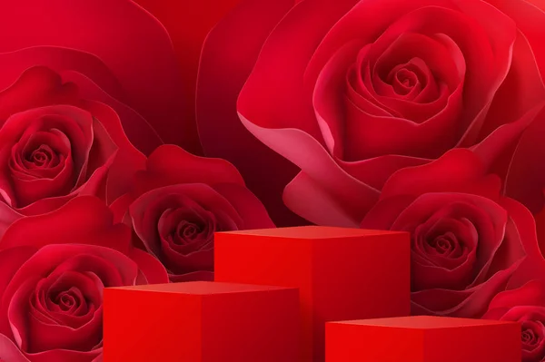 3D有桉叶的情人节讲台的背景产品 — 图库矢量图片