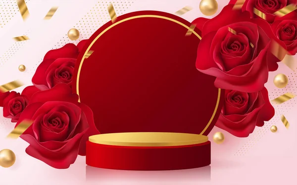 Productos Fondo Para Podio San Valentín Rosa Roja Vector Fondo — Archivo Imágenes Vectoriales
