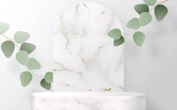 Предпосылки Контекст Products Marble Podium Eucalyptus Leaves Love Platform Фоновый — стоковый вектор