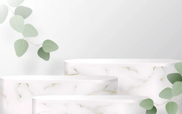 Предпосылки Контекст Products Marble Podium Eucalyptus Leaves Love Platform Фоновый — стоковый вектор