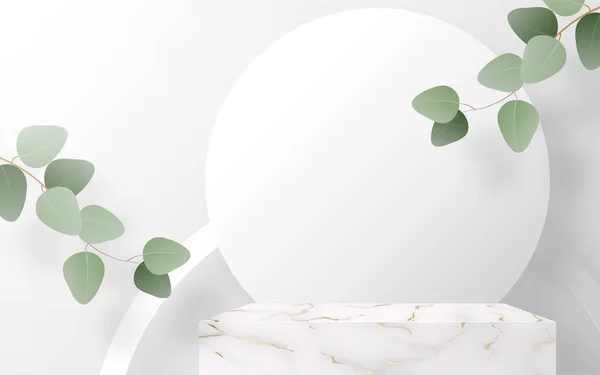 Produits Fond Podium Marbre Avec Feuilles Eucalyptus Plate Forme Amour — Image vectorielle