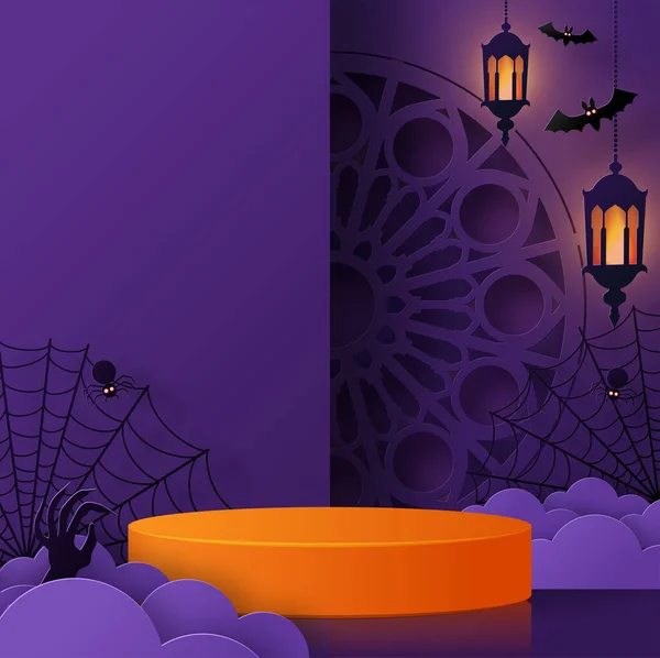 Projeto Fundo Festival Halloween Com Podium Rodada Caixa Quadrada Palco — Vetor de Stock