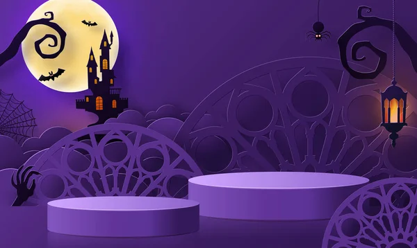 Halloween Festival Background Design Podium Square Box Stage Podium Ghost — Διανυσματικό Αρχείο