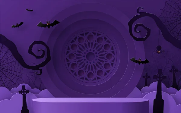 Halloween Festival Achtergrond Ontwerp Met Podium Ronde Vierkante Doos Podium — Stockvector