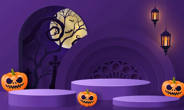 Halloween Fesztivál Háttér Design Pódium Kerek Négyzet Doboz Színpadon Pódium — Stock Vector