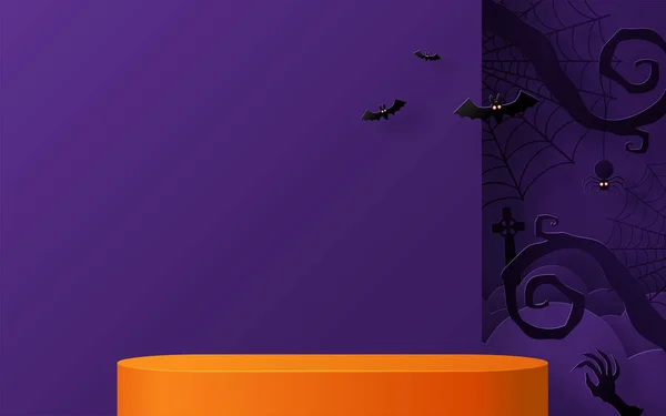 할로윈 디자인 Podium Square Box Stage Podium Ghost Pumpkin Bat — 스톡 벡터